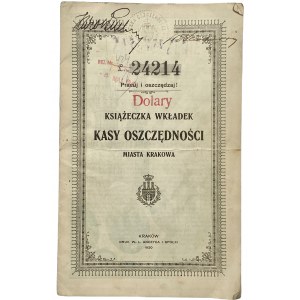 Książeczka wkładek Kasy Oszczędności Miasta Krakowa 1920