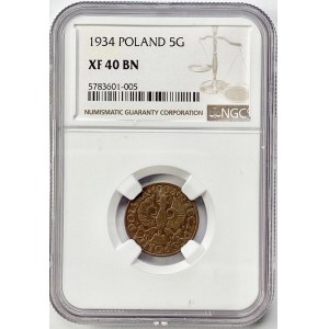 5 haléřů 1934 - nejhorší výročí - NGC XF40 BN