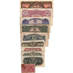 Zestaw od 50 groszy do 100 złotych 1944 oraz reprint 500 złotych