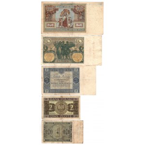 Satz von 5 Banknoten 1929-1938 seltener 1 Zloty 1938