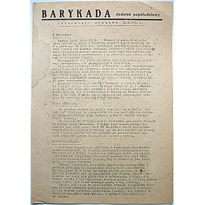 BARYKADA. Dodatek popołudniowy. Informacja radiowa 18.8.1944 r. Format 21/29 cm. s. 2