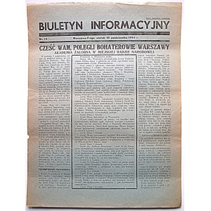 BIULETYN INFORMACYJNY. Warszawa - Praga, wtorek 10 października 1944 r. Nr.13. Wydawca : Komenda m. st...