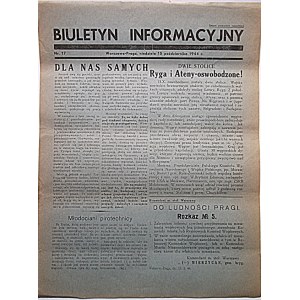 BIULETYN INFORMACYJNY. Warszawa - Praga, niedziela 15 października 1944 r. Nr.17. Format 25/34 cm. Wyd...