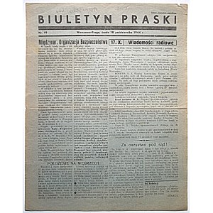 BIULETYN PRASKI. Warszawa - Praga, środa 18 października 1944 r. Nr.19. Wyd. i druk jw...