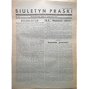 BIULETYN PRASKI. Warszawa - Praga, sobota 21 października 1944 r. Nr.22. Wyd. i druk jw. Format 25/34 cm. s.2...