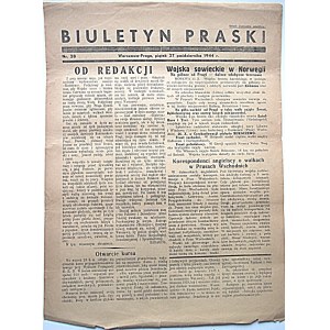 BIULETYN PRASKI. Warszawa - Praga, piątek 27 października 1944 r. Nr.28. Wyd. i druk jw. Format 25/34 cm. s...