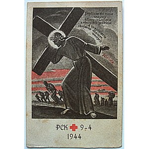 OBRAZEK ŚWIETY. Wydany przez Polski Czerwony Krzyż. Na awersie postać Chrystusa dźwigającego krzyż...