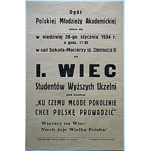 [ULOTKA]. Ogół Polskiej Młodzieży Akademickiej zbiera się w niedzielę 28-go stycznia 1934 r. o godz. 11...