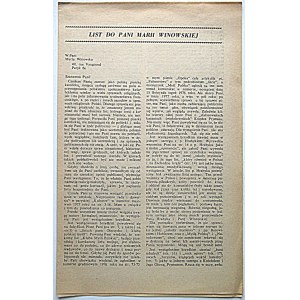 [GIERTYCH JĘDRZEJ]. List do Pani Marii Winowskiej. Londyn [1977]. Druk zapewne jw. Format14/22 cm. s. 7...