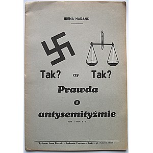 HARAND IRENA. Tak? Czy Tak? Prawda o antysemityźmie. Tłumaczone z niemieckiego E. K. Kraków [1933]. Wydawca ...