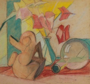 Roman BILIŃSKI (1897-1981), Martwa natura z anturium i figurką [Anturium con vaso], 1954