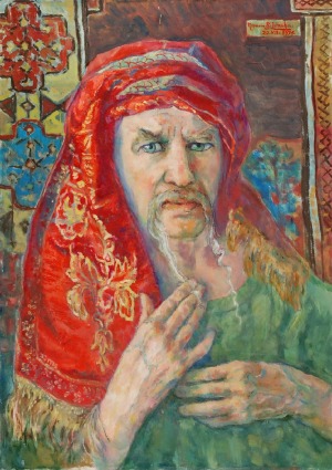 Roman BILIŃSKI (1897-1981), Autoportret z czerwonym szalem [Ritratto rosso], 1976