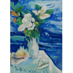 Roman BILIŃSKI (1897-1981), Martwa natura z białymi kwiatami i muszlami [Fiori bianchi con conchiglie], 1963