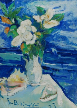 Roman BILIŃSKI (1897-1981), Martwa natura z białymi kwiatami i muszlami [Fiori bianchi con conchiglie], 1963