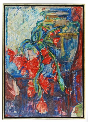 Roman BILIŃSKI (1897-1981), Czerwone kwiaty i waza [Cascata di fiori], 1961