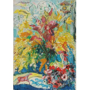 Roman BILIŃSKI (1897-1981), Martwa natura z kwiatami [Fiori con galletto], 1964