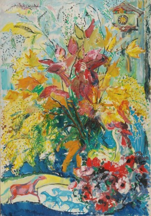 Roman BILIŃSKI (1897-1981), Martwa natura z kwiatami [Fiori con galletto], 1964