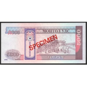 Mongolia 5000 Tugrik 1994 Specimen