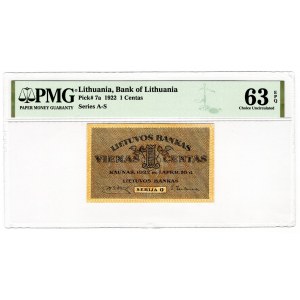 Lithuania 1 Centas 1922 PMG 63 EPQ