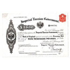 Russia Imperial Goverment London Loan 5000 Pounds 1915