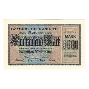 Germany - Weimar Republic Bavaria 5000 Mark 1922