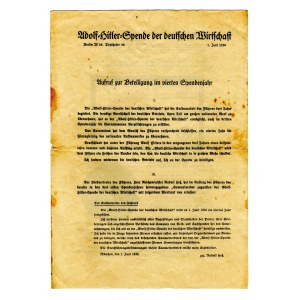 Germany - Third Reich Adolf Hitler Wirtschaft Spende Company Certificate 1936