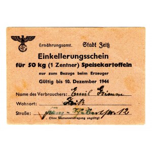 Germany - Third Reich Einkellerungsschein 50 Kg 1 Zentner 1944