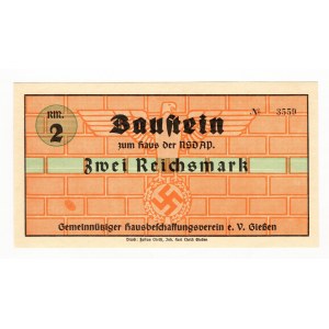 Germany - Third Reich NSDAP Construction Permit 2 Reichsmark 1939