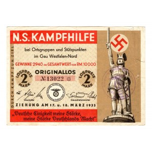 Germany - Third Reich Westfalen-Nord 2 Lospreis Mark 1933