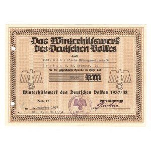 Germany - Third Reich Winterhilfswerk 20 Reichsmark 1937 - 1938