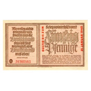Germany - Third Reich Winterhilfswerk 50 Reichspfennig 1939 - 1940 With Red Underprint