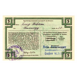 Germany - Third Reich Winterhilfswerk 5 Reichsmark 1939 - 1940 With Red Underprint