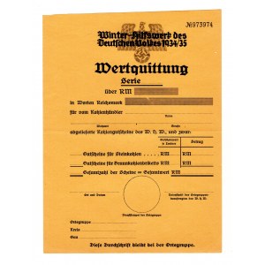 Germany - Third Reich Winterhilfswerk Advertisement Blank for the Monetary Contribution 1934 - 1935 Orange Paper