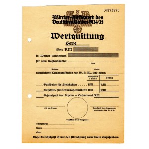 Germany - Third Reich Winterhilfswerk Advertisement Blank for the Monetary Contribution 1934 - 1935 White Paper