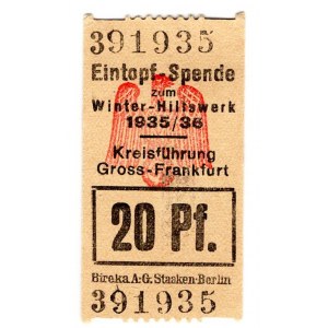 Germany - Third Reich Winterhilfswerk Spende 20 Reichspfennig 1935 - 1936