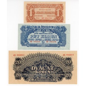 Czechoslovakia Lot of 3 Specimen Banknotes 1944 Specimen