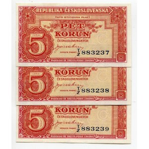 Czechoslovakia 3 x 5 Korun 1949 With Consecutive Numbers