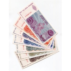 Bosnia & Herzegovina Complete Denomination Set of 7 Banknotes 1993