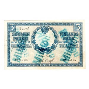 Finland 5 Markkaa 1909 With Underprint