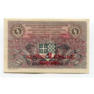 Yugoslavia 2 Kronen on 1/2 Dinara 1919