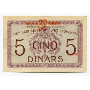 Yugoslavia 20 Kronen on 5 Dinara 1919