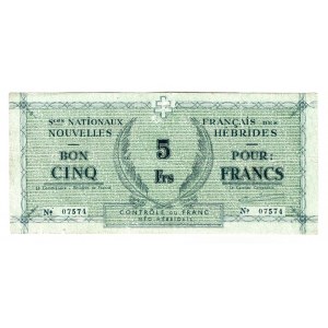 New Hebrides 5 Francs 1943 (ND)