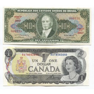 Brazil & Canada 10 Cruzeiros & 1 Dollar 1962 - 1973