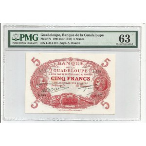 Guadeloupe 5 Francs 1945 PMG 63
