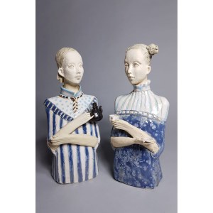 Jadwiga Lewandowska, At a tea party with a friend (Set of 2).
