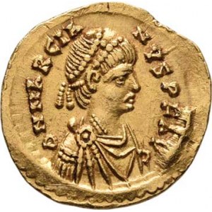 Řím, Marcianus, 450 - 457, Tremissis, Rv:VICTORIA.AVGVSTORVM.CONOB., Victoria
