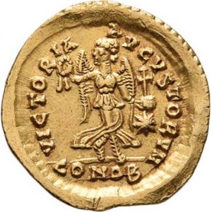 Řím, Marcianus, 450 - 457, Tremissis, Rv:VICTORIA.AVGVSTORVM.CONOB., Victoria