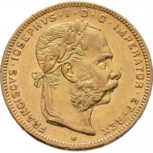 František Josef I., 1848 - 1916, 8 Zlatník 1877, 6.434g, nep.hr., nep.rysky, téměř
