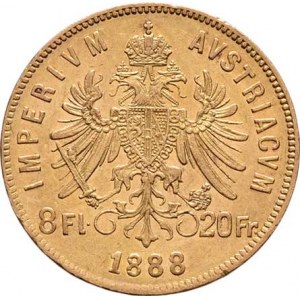 František Josef I., 1848 - 1916, 8 Zlatník 1888, 6.430g, nep.hr., nep.rysky, pěkná