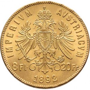 František Josef I., 1848 - 1916, 8 Zlatník 1892 - novoražba, 6.443g, dr.skvrnka